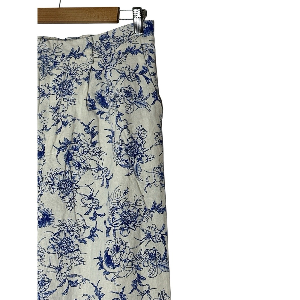 Jason Wu Wide Leg Pants Womens Size 2 Vienna Porcelain Print Linen Blend‎ Blue - Picture 8 of 8